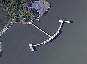 aerial of jekyll island fishing center pier